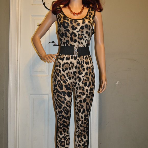 Women's Jumpsuit Sleeveless Clubwear Leopard Print Romper One Piece Catsuit Body - Picture 2 of 6